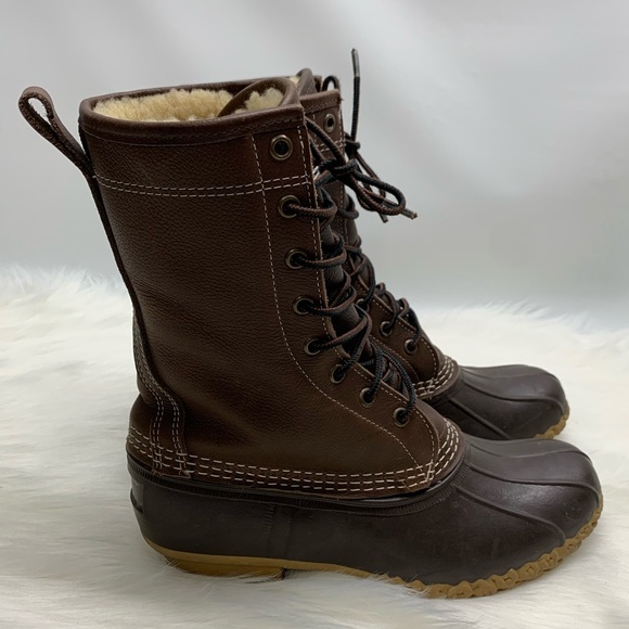LL Bean Shearling Fur Lined Duck Boots Brown - Picture 2 of 8